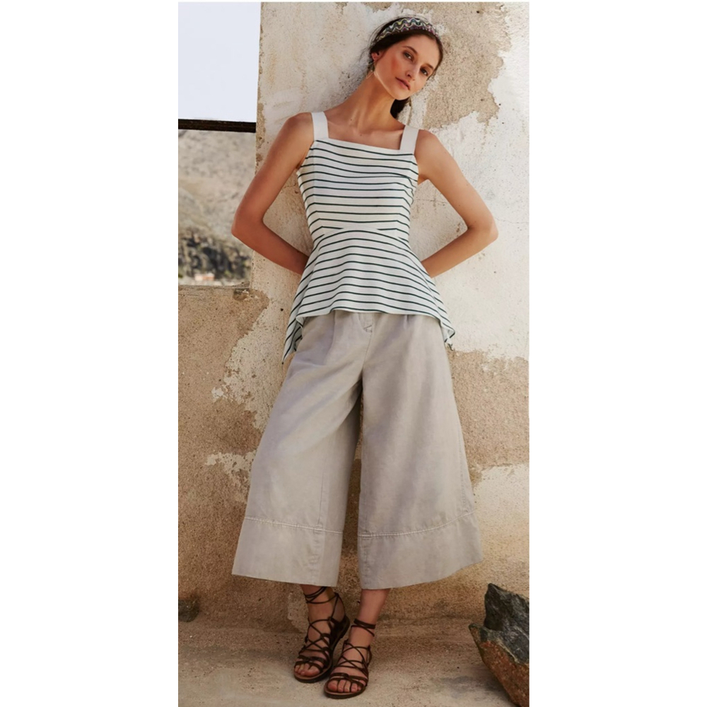 Anthropologie cropped bell wide leg linen blend pants size M